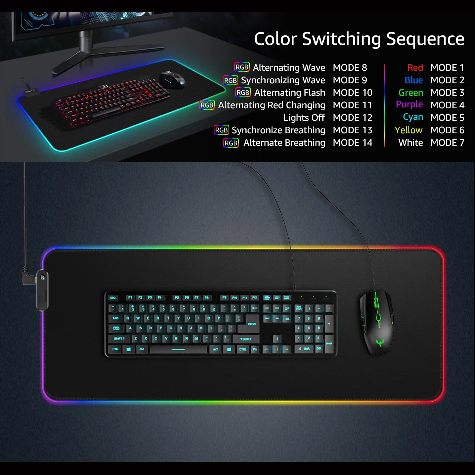 Большой RGB коврик для мыши светодиодный игровой коврик для мыши Расширенный для геймера офисный большой цветной коврик для компьютерной мыши с подсветкой XL коврик для клавиатуры