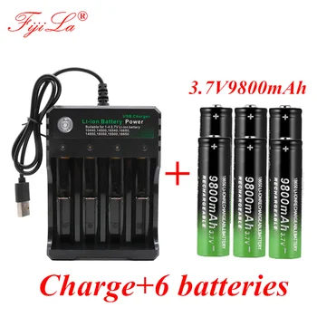 

New 18650 battery 3.7V 9800mAh rechargeable liion battery for Led flashlight battery 18650 battery Wholesale +USB charger