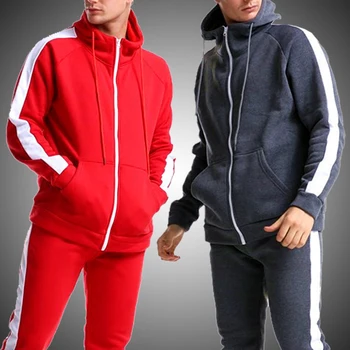 

2020 Fashion Color Matching Men's Hoodies Tracksuits Set Men Striped Zipper Hoodies Pants Suit Male Casual Hooded Sweatshirt Set