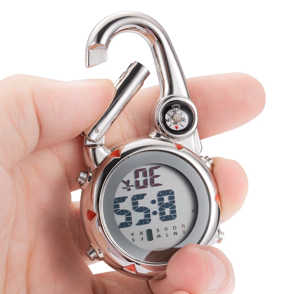Compass / Temperature / Week Display Digital Pocket Watch Climbing Clip-On Backpack Carabiner Men Mountaineering Outdoor Sport