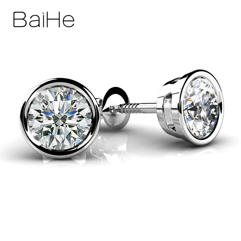 BAIHE, 18 К, белое золото, H/SI, 0.20ct, натуральные бриллианты, женские трендовые ювелирные изделия, Круглые, для помолвки, ювелирные изделия с бриллиантами, серьги-гвоздики