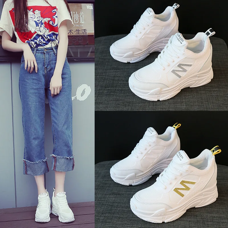 

Elevator Platform Shoes Women's 2019 Summer Breathable Dad INS Fashion Mesh New Style 3 Days Shoes Casual Mid-top