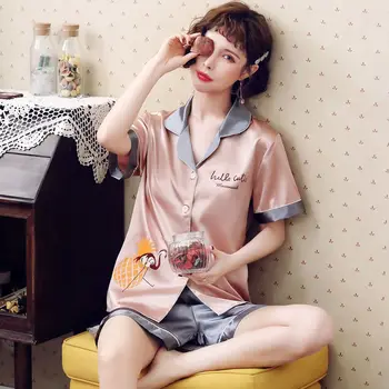 

Lovely 2 Piece Summer Women Pajamas Sets Floral Printed Pajamas Set Top and Shorts Female Night Suit Set Sleepwear Home Clothes