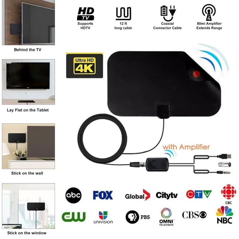 80 км Диапазон Freeview местные каналы антенна 3,6 м внутренняя усиленная HD цифровая ТВ антенна