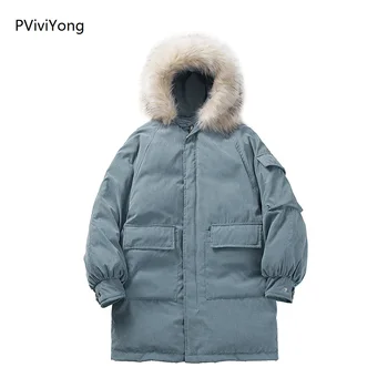 

PViviYong 2019 Winter Korea jacket men fashion male hooded coat jackets men high quality cotton long coat men clothes parka 183