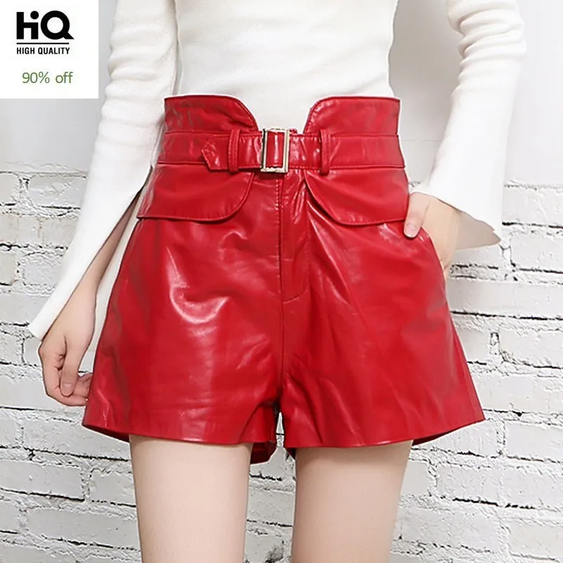 Hoge Taille Lederen Shorts Femme Ontwerp Slanke Schapenvacht Wijde Pijpen Korte Broek 2020 Nieuwe Straat Rood Zwart Dames Sexy shorts Hoge Taille Lederen Shorts Femme Ontwerp Slanke Schapenvacht Wijde Pijpen Korte Broek 2020 Nieuwe Straat Rood Zwart Dames Sexy shorts