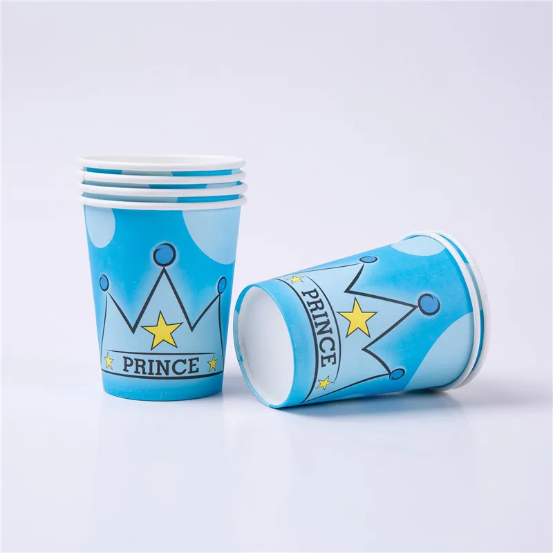 Вечеринка для мальчика день рождение синий принц корона вечерние украшения Дети одноразовые посуда бумажные тарелки чашки соломинки мальчик ребенок душ Декор - Цвет: Cup(6pcs)