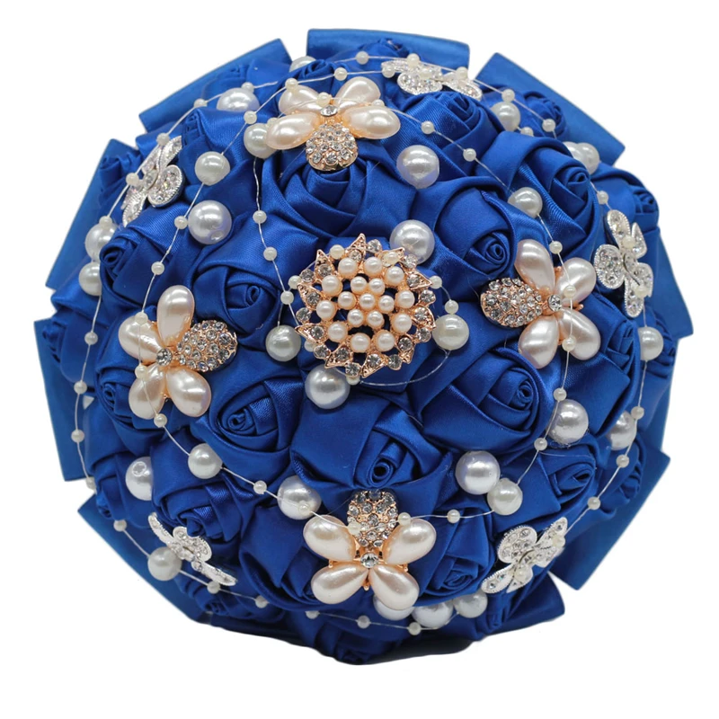W252 Royal blue 8 видов стилей 15 см ювелирные изделия из бисера Свадебный цветок невесты королевские букеты голубая лента букеты бриллиантовая брошь букет маленький - Цвет: W252 Royal blue