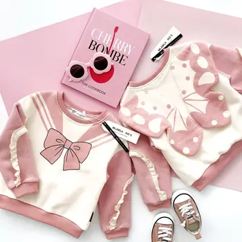 

Tonytaobaby New Style for Autumn and Winter Girl's Pink Butterfly Wings Round Neck Pullover Baby Girl Clothes