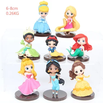 

8pcs/sets Disney Cartoon model Q Posket Princesses figure Toys Dolls Snow White Ariel Cinderella Belle Mermaid PVC Figures toys