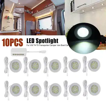 

10pcs Round LED Spot Lights 12V Wall Lamps with Connector Box For RV Caravan Boat Motorhome