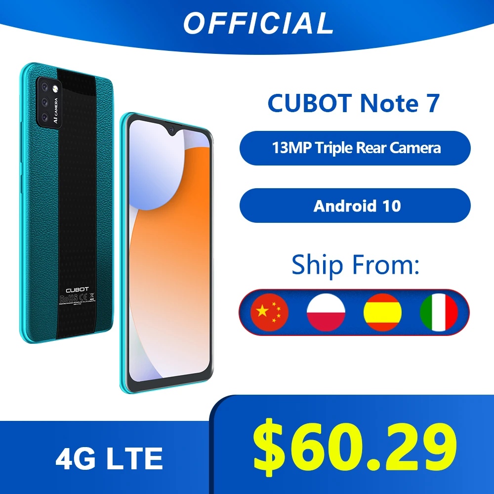 Cubot Note 7 Smartphone Triple Camera 13MP 4G LTE 5.5 Inch Screen 3100mAh Android 10 Dual SIM Card mobile phone Face Unlock Cubot Note 7 Smartphone Triple Camera 13MP 4G LTE 5.5 Inch Screen 3100mAh Android 10 Dual SIM Card mobile phone Face Unlock