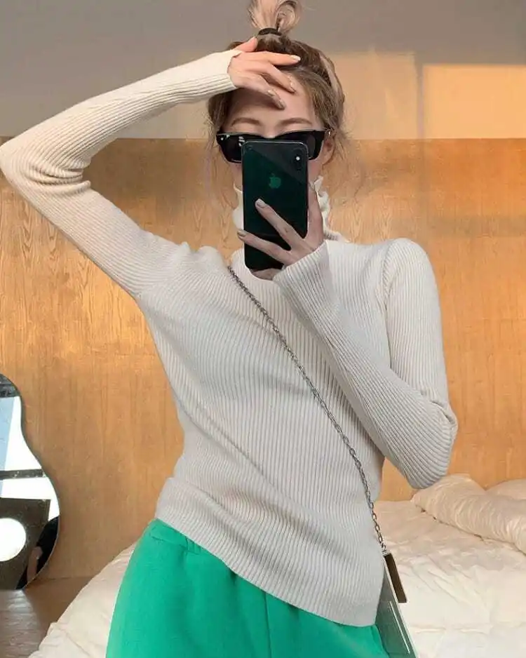 Tanie Szary golf kobiet sweter z długim sklep