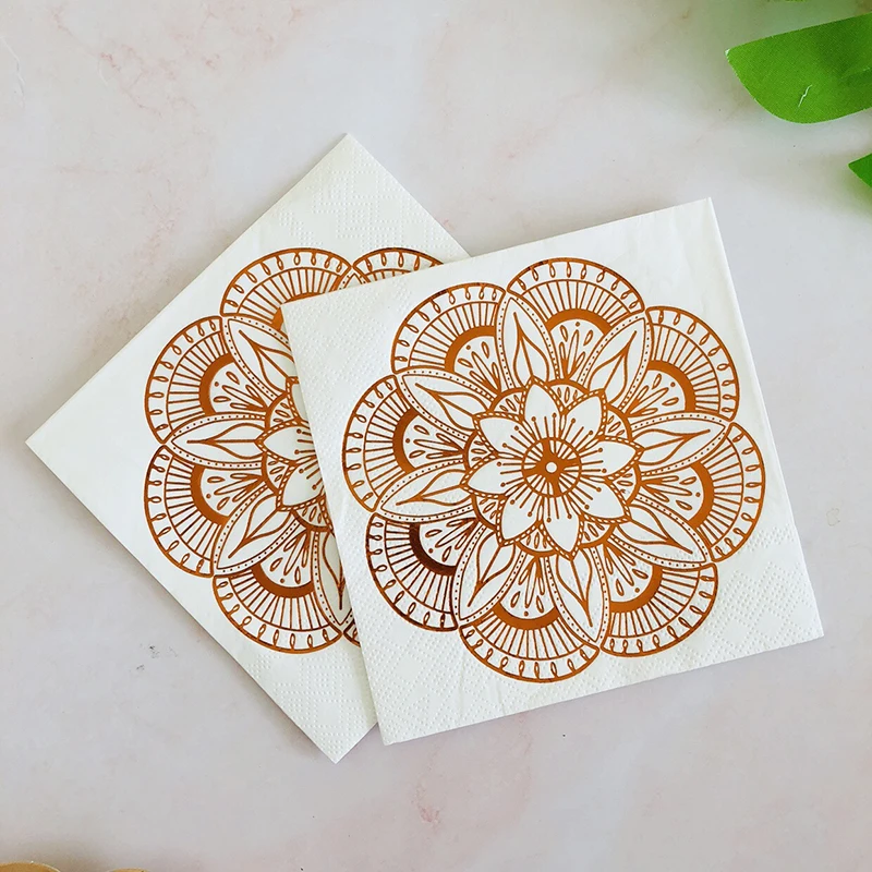 Napkin 16pcs 8 шт./лот цветок розовое золото бумажные тарелки для дня рождения праздничные блюда Пастельная тарелка с золотой фольгой детский душ свадебный Декор посуда - Цвет: Napkin 16pcs