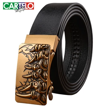 

CARTELO belt male retro first layer cowhide gold angle relief automatic buckle casual wild fashion high quality belt