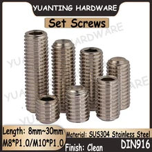

3Pcs-15Pcs DIN916 M8xP1.0 M10xP1.0 Fine Thread SUS304 Stainless Steel Hexagon Socket Set Screws With Cup Point Headless Screws