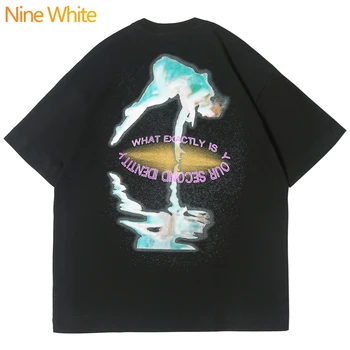 

2020 summer new original high street dark round neck short sleeve t-shirt men's mirror print half sleeve