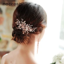 Mecresh, свадебная расческа для волос цвета розового золота, украшения, свадебные аксессуары для волос, ручной работы, лист, цветок, кристалл, женский головной убор FS327