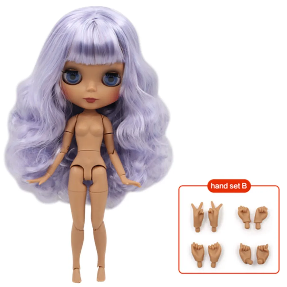 ICY 1/6 Blyth Кукла № 6005/1049 фиолетовые смешанные волосы с белой/темной кожей обнаженной куклы, индивидуальные матовые лица сустава тела - Цвет: hand set B