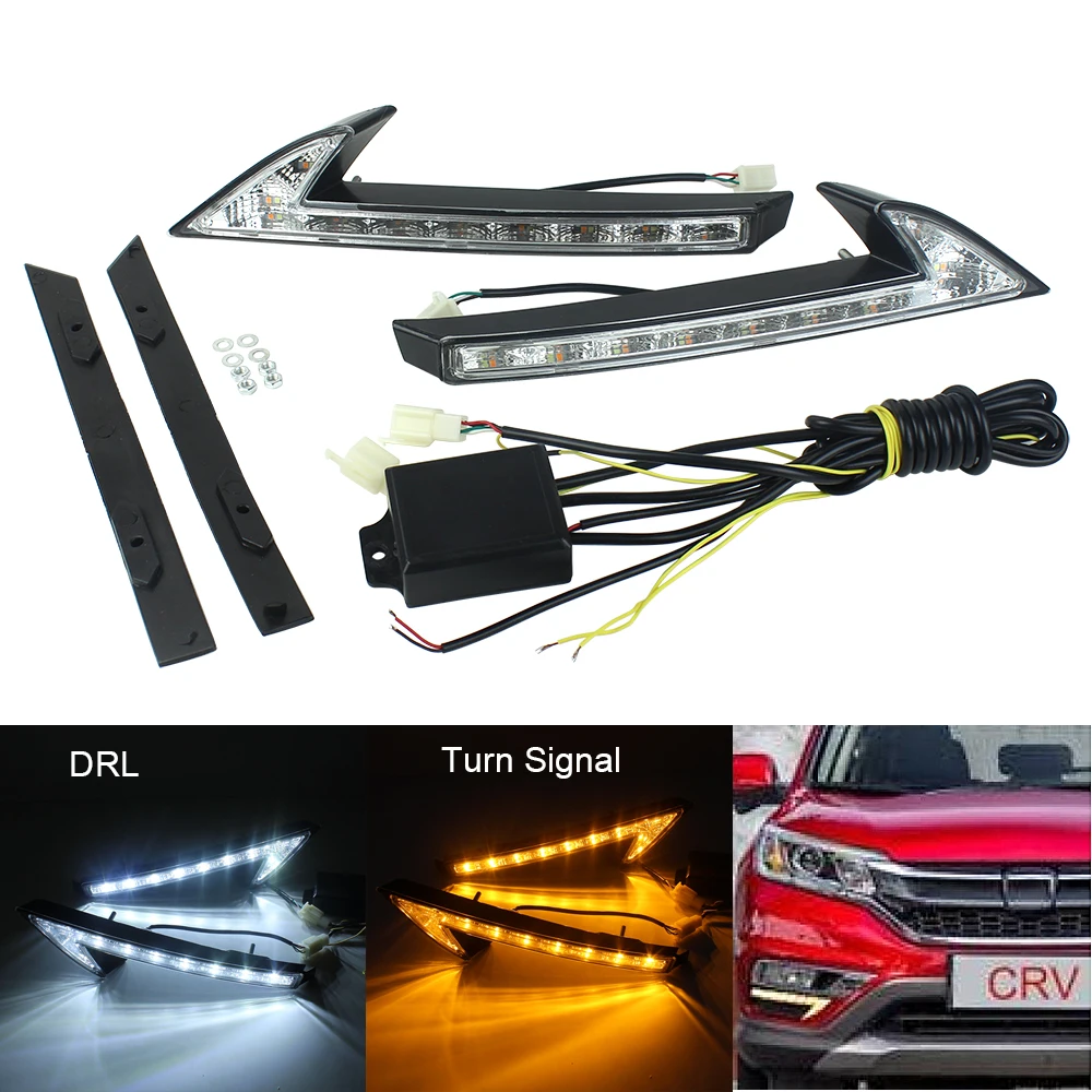 

2pcs For Honda CRV CR-V 2015 2016 DRL LED Daytime Running Lights with Yellow Turn Signal Light