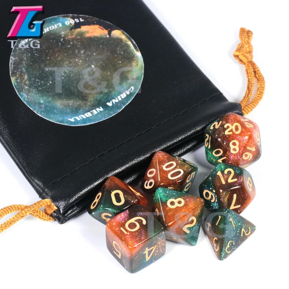 Новое поступление Galaxy игральные кости 7 штук с сумкой из искусственной кожи Сияющие на солнце аксессуары нежный подарок настольная игра