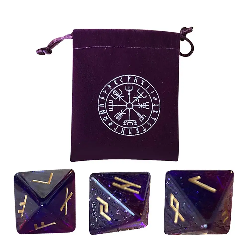 

3PCS Assorted Polyhedral Dice Set with Purple Drawstring Bag for Divination