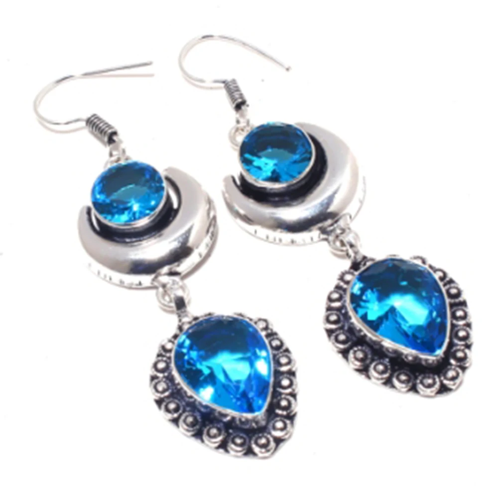 Blu Topas Orecchini In Argento Overlay Su Rame, 71 Millimetri, E3801