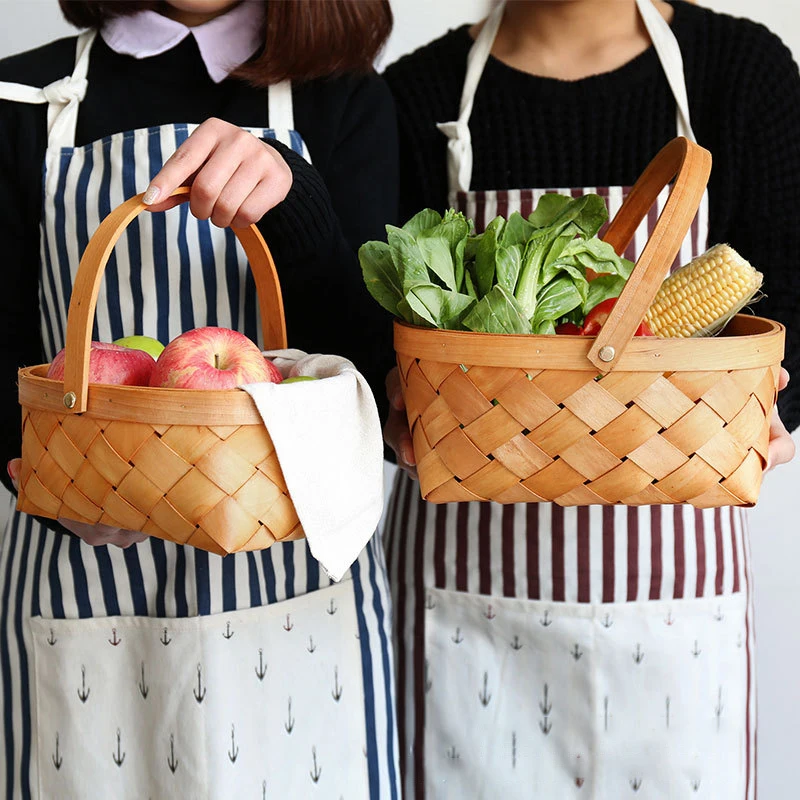 Hand Woven Wood Basket Vegetable Fruit Home Daily Necessities Easter