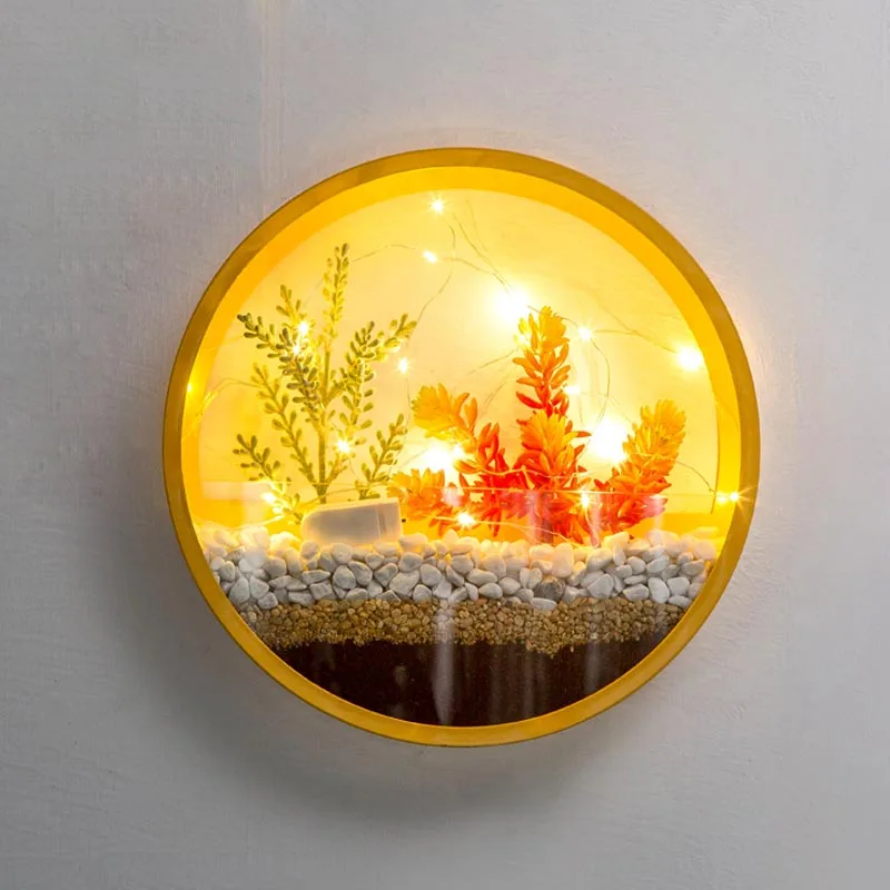 Kaufen Moderne Runde Eisen Kunst Glas Wand Vase mit LED Licht Decor Wand Pflanz Hause Wohnzimmer Hängen Blume Topf Sukkulenten blumentopf