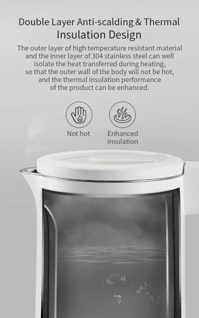 Xiaomiyoupin Электрический чайник 0.6л двойной слой изоляции анти-обжигающий водяной горшок из нержавеющей стали термостат Электрический чайник
