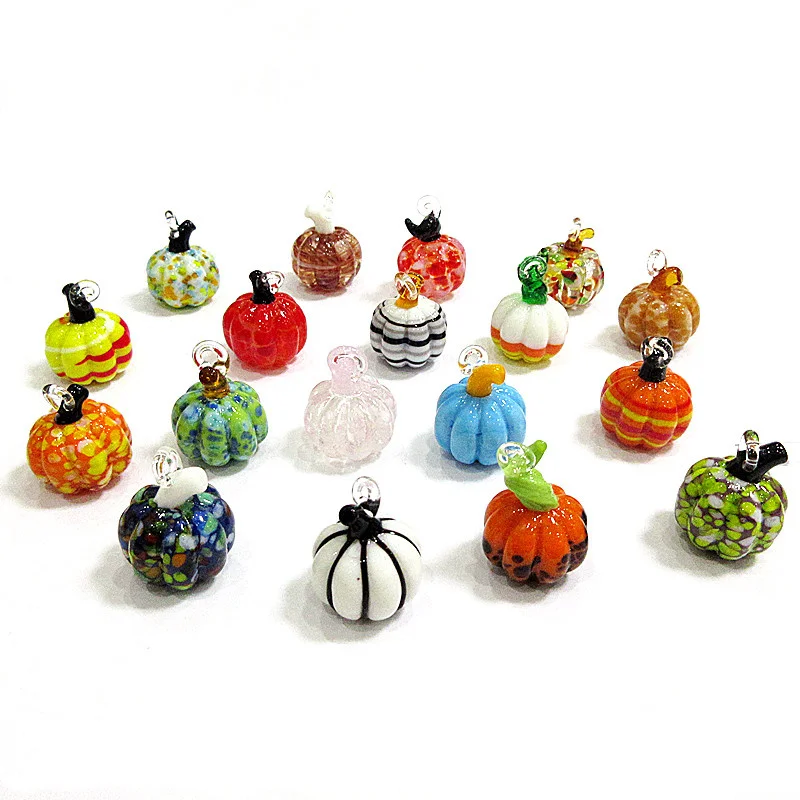 New Colorful lampwork handmade Mini Glass pumpkin pendant Halloween