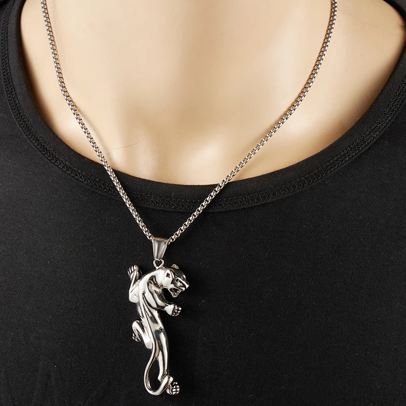 OQEPJ, классическое ожерелье в форме гепарда, подвеска из нержавеющей стали, серебряный цвет, животное, пантера, ожерелья с леопардом, мужские ювелирные изделия с шармом