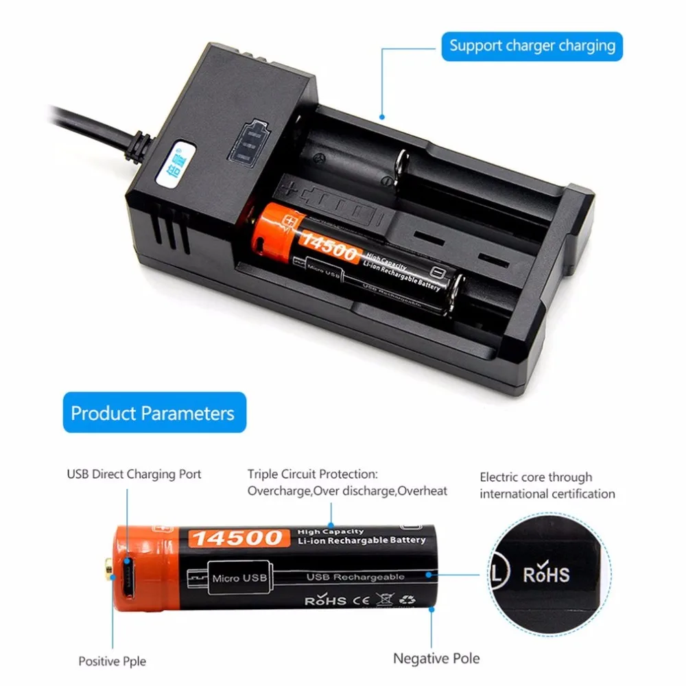 Doulepow 14500 3,7 V 750MAH литий-ионная аккумуляторная батарея USB DC-зарядка батареи портативный размер