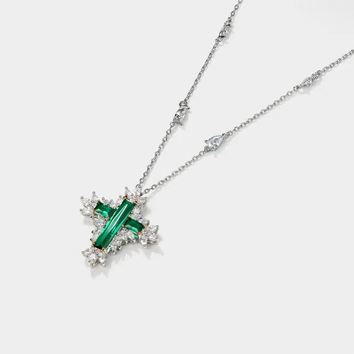 Ретро Зеленый Крест drawable ожерелье набор женщин - Окраска металла: necklace