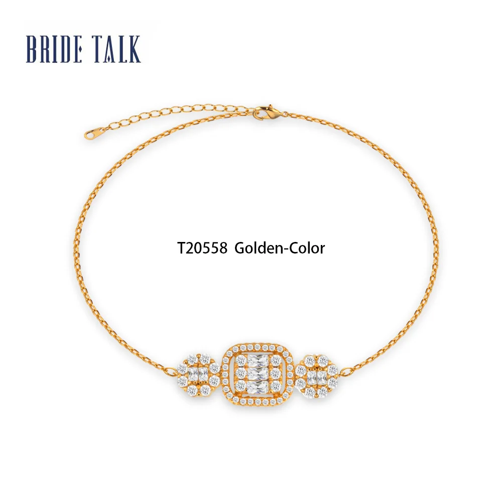 Ожерелье невесты Шарм медный багет цирконовая цепочка и звено корейский стиль браслет Женская мода розовое золото ювелирные изделия подарок на день рождения - Окраска металла: T20558 Golden