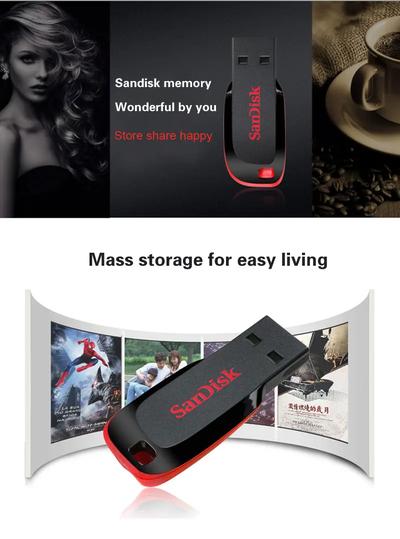 Sandisk Флешка 128 Гб 64 ГБ 32 ГБ 16 ГБ мини USB флеш-накопитель 32 64 128 16 ГБ флеш-накопитель 2,0 USB флешка диск на ключе память для телефона