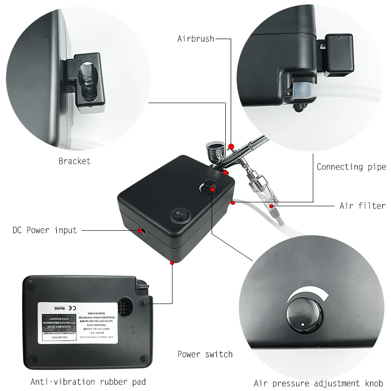 Onnfang двойного действия Аэрограф компрессор комплект 0,2/0,3/0,4/0,5 мм Краски пистолет-распылитель татуировки Маникюр Ремесло торт спрей пистолет набор инструментов для ногтей