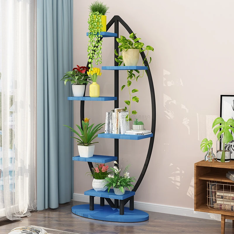 Green Luo Flower Airs Multi-storey Interior Decoration Frame A Living Room Landing Type Iron Meat Flower Rack Shelf Balcony - Цвет: Bigblueandblack