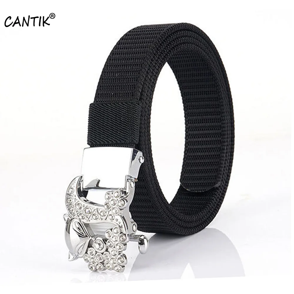 CANTIK Ladies Thickened Toothless Nylon & Canvas Belts Fox Diamond Decorative Automatic Buckle Accessories Women 2.5cm CBCA295 new tactical training men s and women s 1200d nylon belt 3 5cm toothless automatic buckle fire fighting office equipment belt