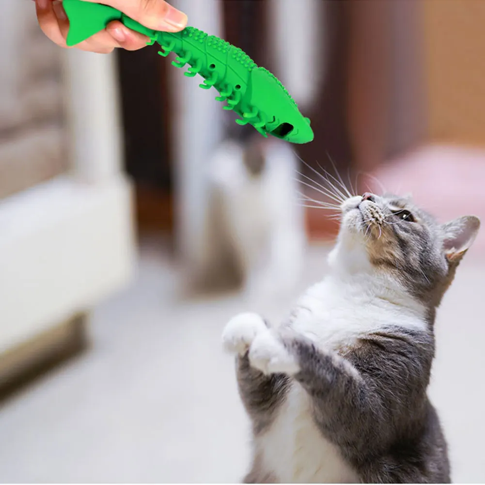 Горячая Pet кошки силиконовые в форме креветки кошачьей мяты зубные зубы Уход зубная щетка для чистки игрушки