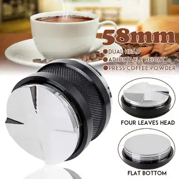 

58mm Double Head Coffee Tamper Multifunction Aluminum Tamper Convex Base Adjustable Four Leaves Powder Hammer Espresso Tamper
