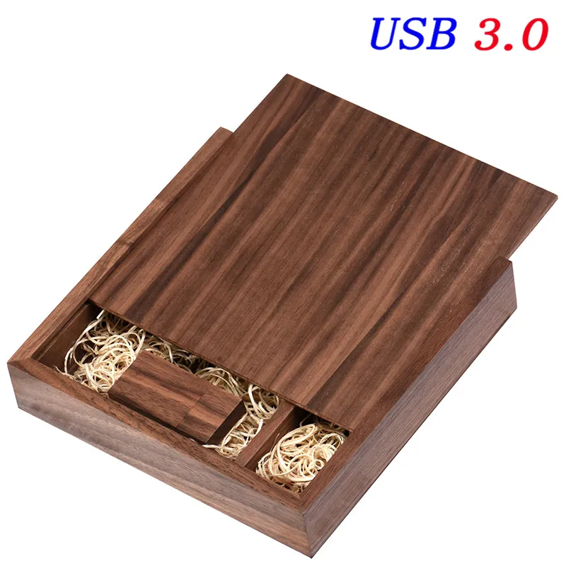 JASTER с логотипом по индивидуальному заказу, деревянная USB 3,0 photo memory stick+ коробка usb flash drive 4 ГБ 8 ГБ 16 ГБ 32 ГБ 64 ГБ Флешка U диск свадебный подарок - Цвет: Walnut with box
