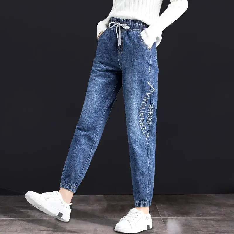 

Jeans Women's Cargo Pants 2020 Korean Style Elastic High Waist Baggy Jeans Casual Capri Pants Harlan Pants High Waisted Jeans