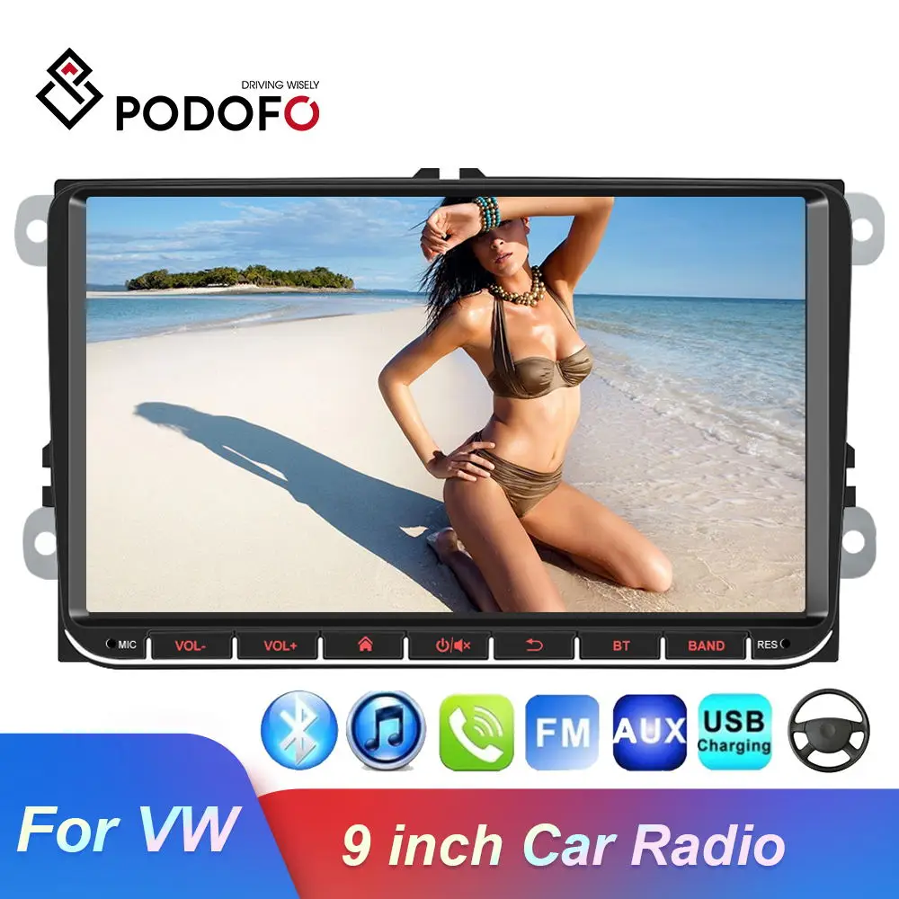 

Podofo 2 Din 9'' Car Multimedia Video MP5 Player Car Radio Bluetooth Android ISO Mirror Link Audio Stereo For VW/Skoda/Golf/Polo