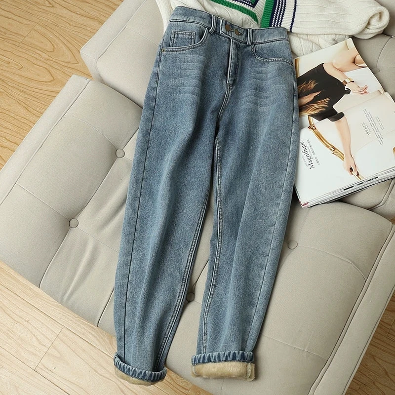 Winter Girls Jeans Women Soft High Waist Women'S Trousers Denim Loose Streetwear Woman Pants Femme Pantalon Mujer Thick Velvet