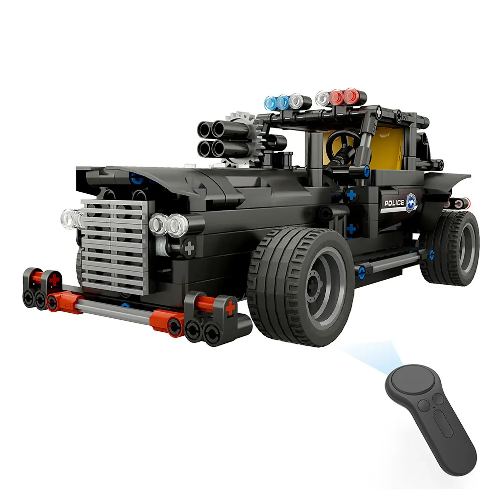 Black DIY Собранный автомобиль дистанционного управления 2,4G четырехполосный RC автомобиль Swat автомобиль 462 шт сборные блоки электрический специальный полицейский командный автомобиль - Цвет: Black
