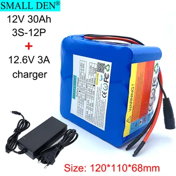 

12V 30Ah 18650 lithium battery pack 3S12P+12.6V3A charger with built-in 100A BMS charging and discharging at the same port