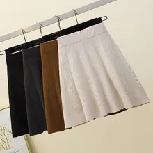 4 цвета, вязаные юбки для женщин, высокая эластичная талия, мини-юбка, Осень-зима, теплая плиссированная юбка, а-силуэт, винтажная, большая, плотная, распашная, W204