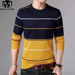 Miacawor шерстяной мужской свитер полосатые трикотажные свитера Slim Fit пуловер для мужчин осень Pull Homme корейский Повседневный Sueter Masculino Y153