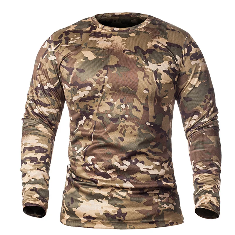 

2020 Spring Long Sleeve Tactical Camouflage T-shirt Men Soldiers Combat Military T Shirt Quick Dry O Neck Camo Army Shirt